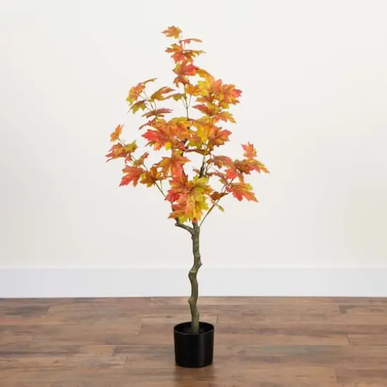 4ft. Orange Autumn Maple Artificial Potted Tree {3}