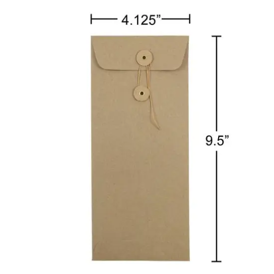 JAM Paper 9.5" x 4.125" Kraft Brown Business Envelopes with Button & String Closure, 25ct. {5}