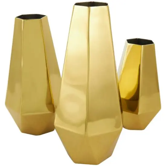 Stainless Steel Geometric Hexagon Shaped Vase Set Gold {10}