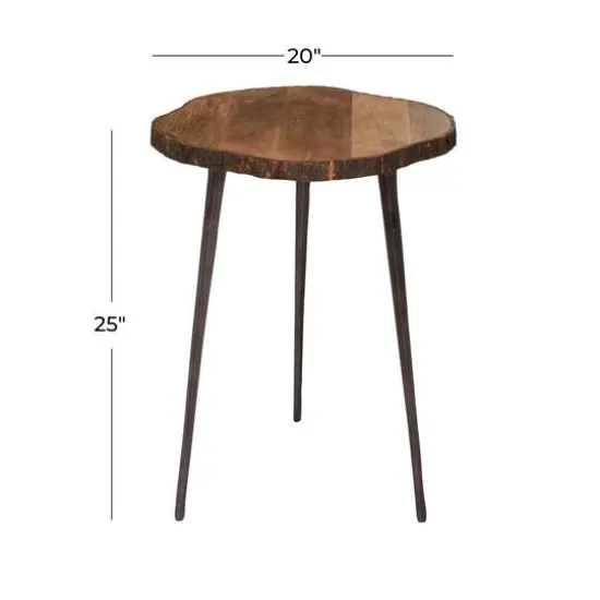 21" Brown Rustic Slab Accent Table {6}