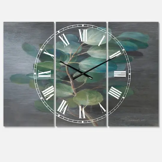 Designart Fresh Leaves 3 Panel Farmhouse Wall Clock {1}