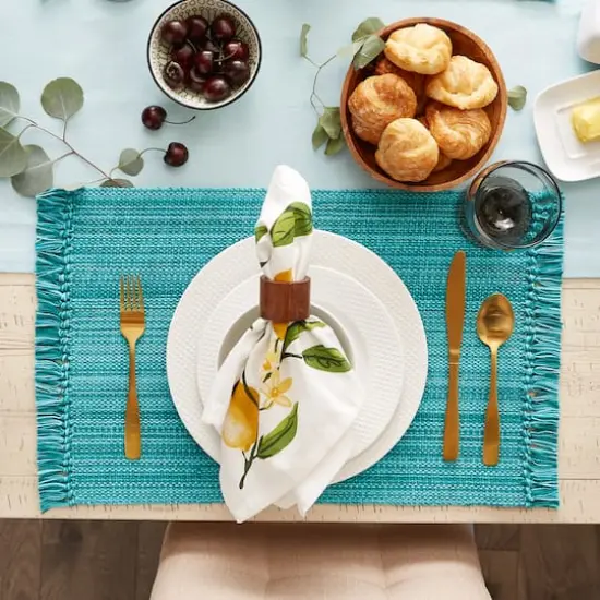 DII&reg; Variegated Fringe Cotton Placemats, 6ct. Teal {5}