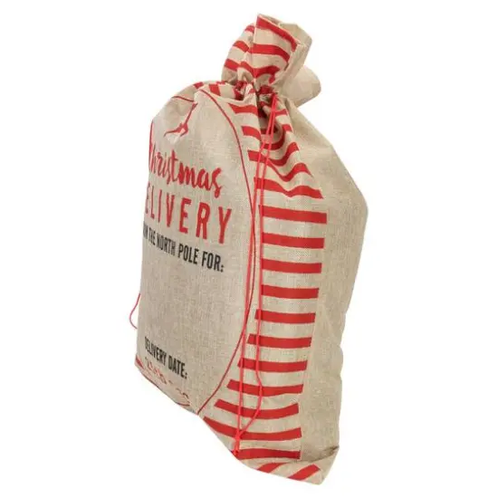 27" Beige & Red Striped Christmas Delivery Tie Gift Bag {4}