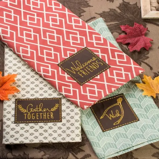 DII&reg; Assorted Rustic Fall Embellished Dishtowel Set {7}