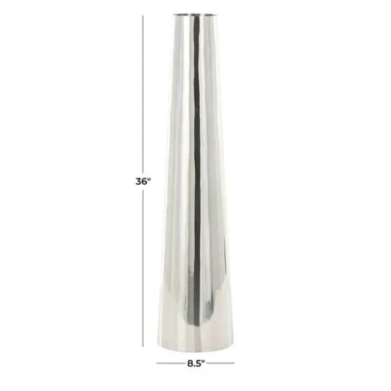 Silver Stainless Steel Metal Minimalistic Tall Floor Cone Vase {7}