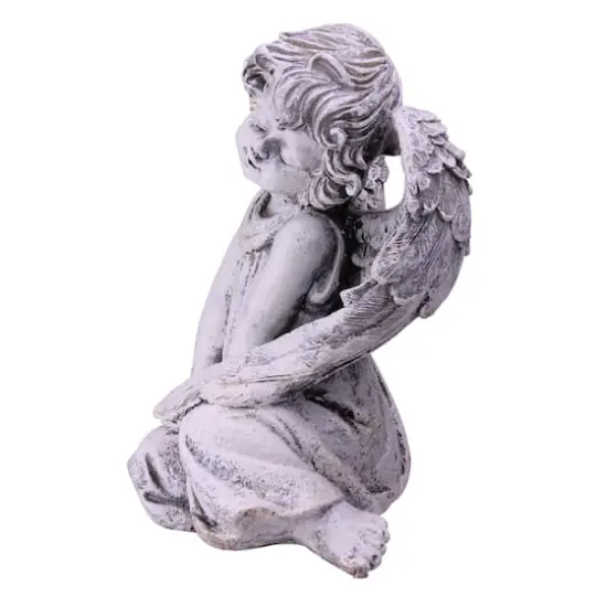 9.5" Heavenly Gardens Gray Sitting Cherub Angel Outdoor Garden Statue {3}