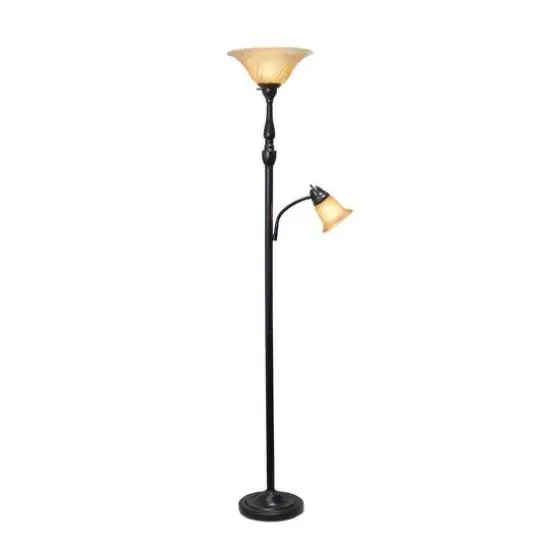 Lalia Home Torchiere Floor Lamp with Reading Light Restoration Bronze/Amber Shades {5}