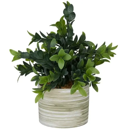 11" Green Faux Foliage Eucalyptus Artificial Plant with Patterned Porcelain Pot {3}