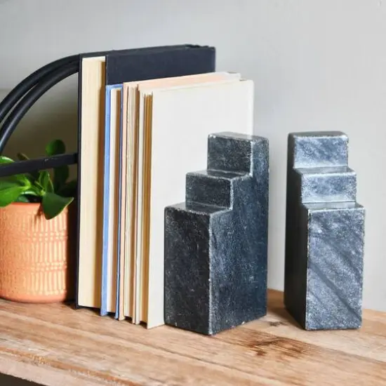 Hello Honey&reg; 6.5" Geometric Marble Bookend Set Black {8}