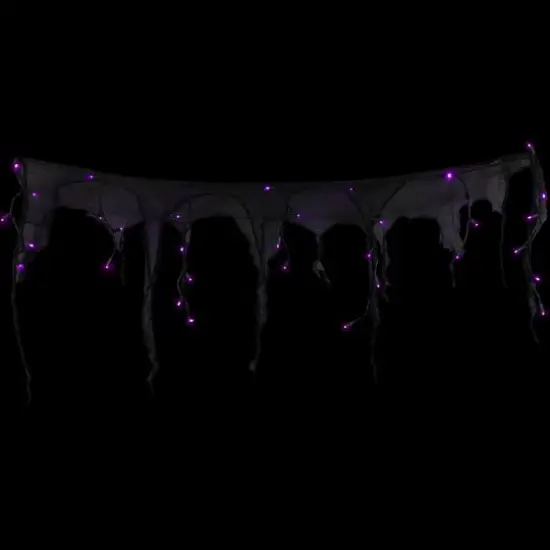 4ft. Pre-Lit Purple LED Halloween Black Gauze Drape Lights {4}