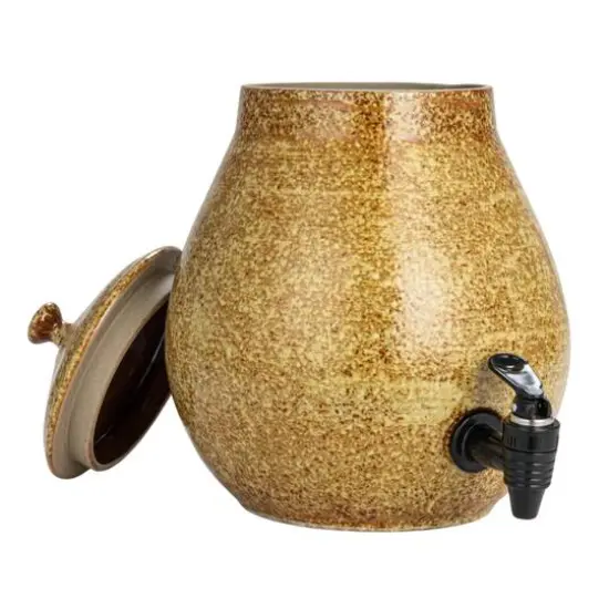 Hello Honey&reg; 5qt. Brown Round Stoneware Beverage Dispenser with Lid {7}