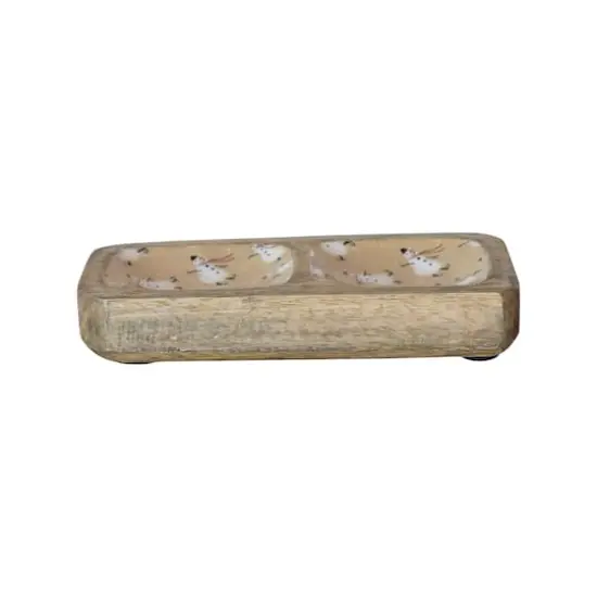Hello Honey&reg; 8" Snowman Double Compartment Enameled Mango Wood Tray {4}