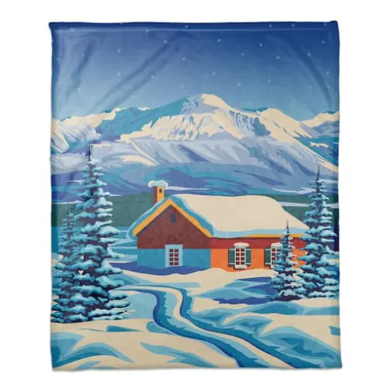 Arctic Nighttime Cabin 50x60 Coral Fleece Blanket {1}