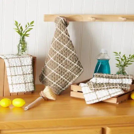 DII&reg; Windowpane Oversized Washed Waffle Dishcloth Set Autumn Gingham/White {6}