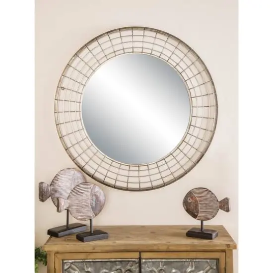 36" Black Industrial Metal Round Wall Mirror {8}