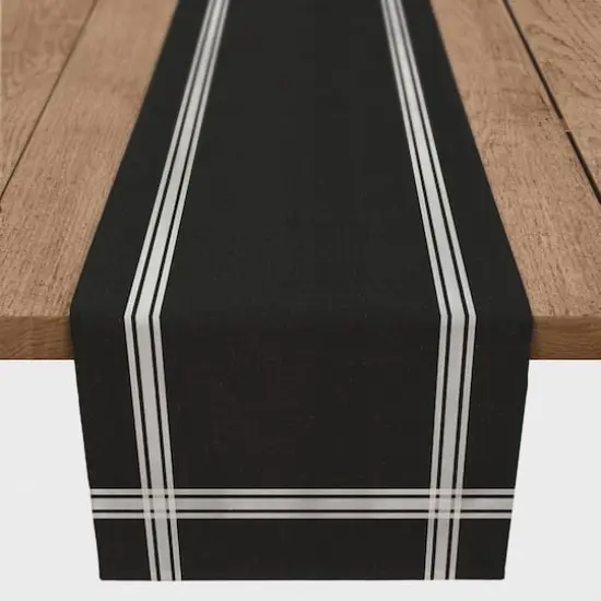 Striped Border Indoor/Outdoor Table Runner Black {3}
