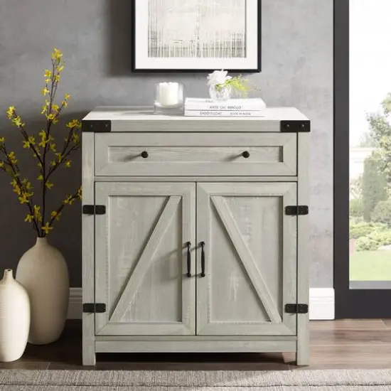 Walker Edison Stone Gray Farmhouse Barn Door Accent Cabinet {3}
