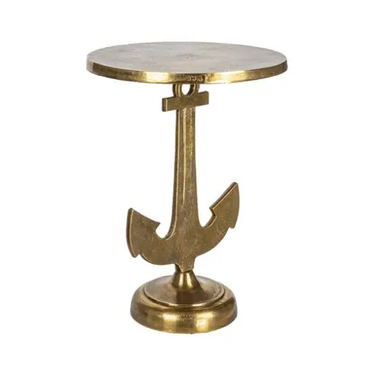 Hello Honey&reg; 19" Round Gold Nautical Accent Table with Anchor Base {1}