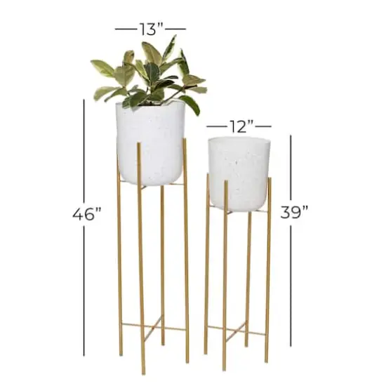 Set of 2 Gold Metal Contemporary Planter, 39", 46" {8}