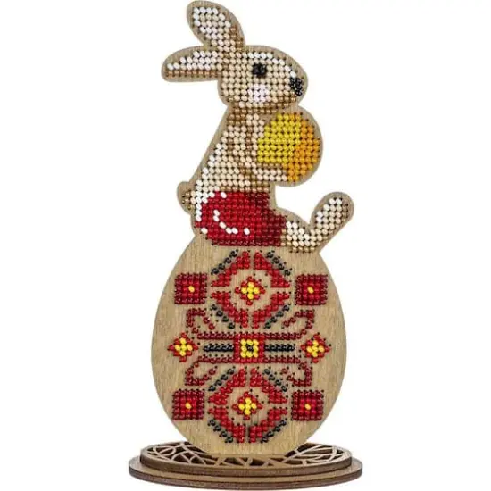 Wonderland Crafts Bunny Sitting on Red Egg Bead Embroidery on Wood Kit {1}