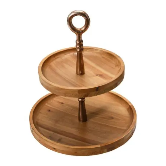 Hello Honey&reg; 18" Dark Brown and Silver Wood 2-Tier Decorative Tray {10}