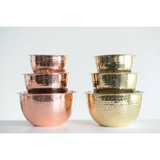 Hello Honey&reg; Hammered Metallic Stainless Steel Bowls Set Gold {6}