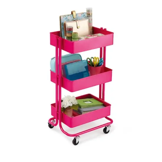 Lexington 3-Tier Rolling Cart by Simply Tidy&reg; Bright Pink {6}