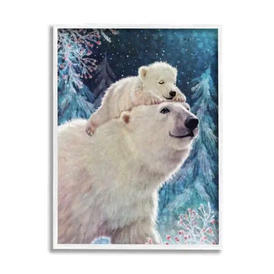 Stupell Industries Polar Bear & Cub Winter Scene Framed Giclee Art White {1}