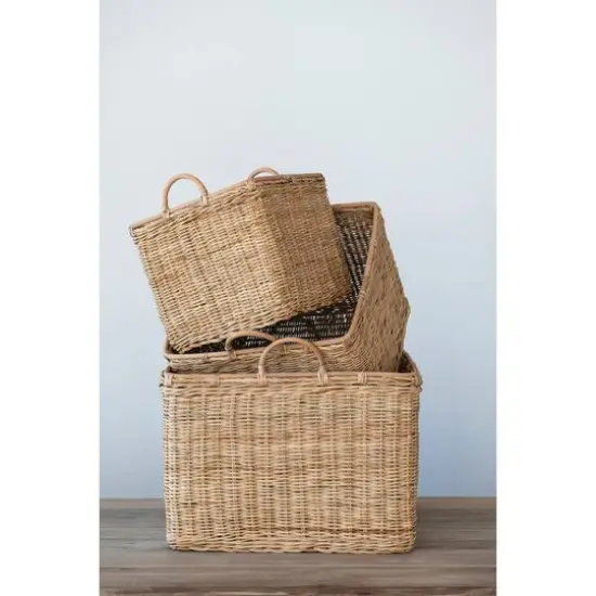 Hello Honey&reg; Natural Square Rattan Basket Set with Handles {4}