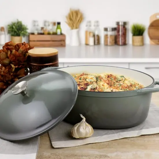 MegaChef 7qt. Gray Oval Enameled Cast Iron Casserole {8}