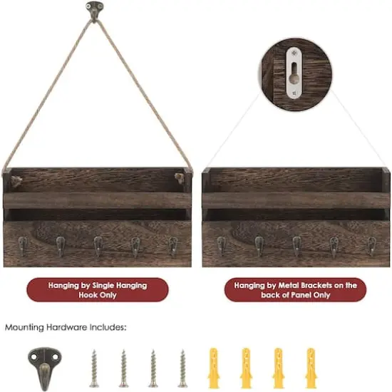 NEX&trade; Brown Hanging Wall-Mounted Mail Organizer with 5 Hooks {5}