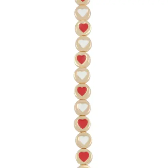 Red & White Enamel Metal Round Heart Beads, 8mm by Bead Landing&trade; {1}
