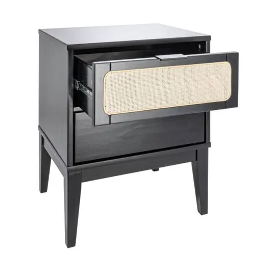 Hello Honey® Crawford 24" Nightstand with Storage Drawers and Natural Woven Cane Detail Black Satin and Natural {8}