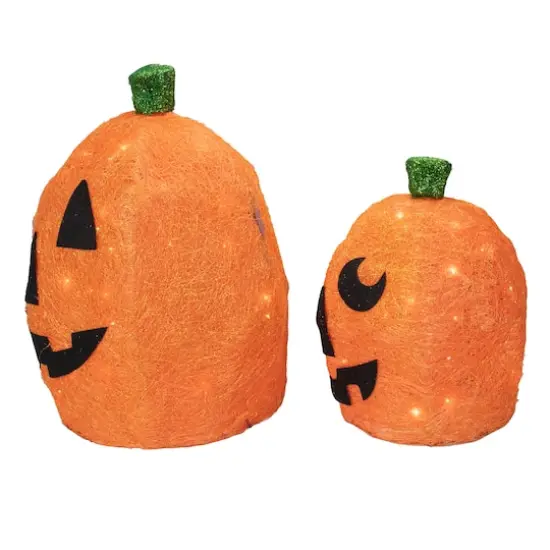Lighted Sisal Jack -O'-Lanterns Outdoor Halloween Decoration Set {3}
