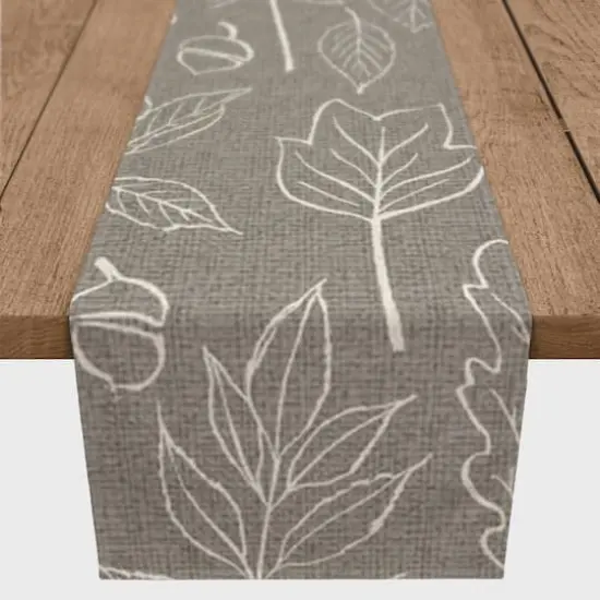 72'' Gray Leaf Pattern Cotton Twill Runner {1}