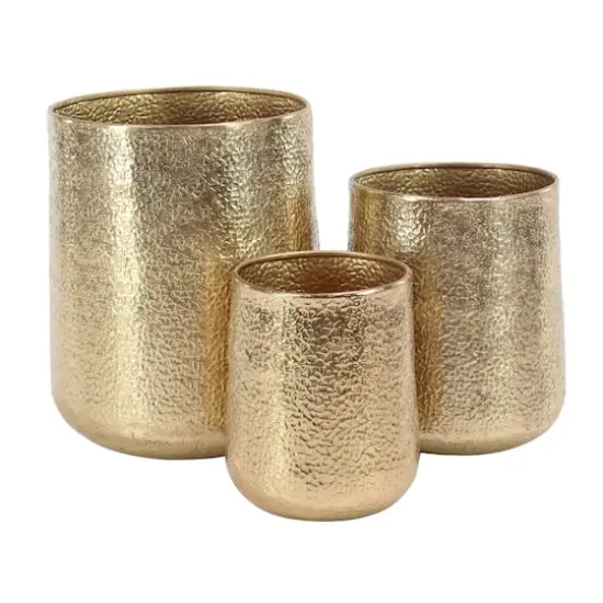 Set of 3 Gold Aluminum Glam Planter, 12", 16", 20" {1}