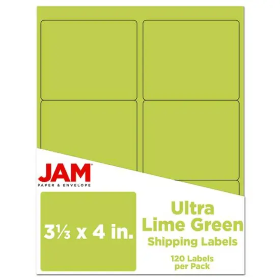 JAM Paper Adhesive Shipping Labels, 3.33" x 4" Ultra Lime Green {1}