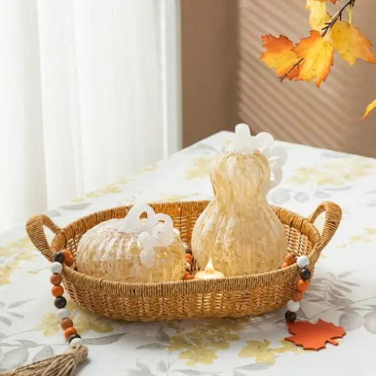 Glitzhome&reg; 8.5" Fall Amber Dots Glass Gourd {8}