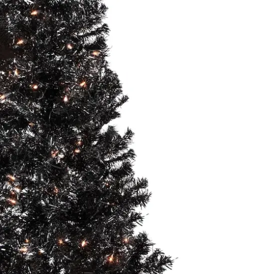 6ft. Pre-Lit Black Tinsel Artificial Christmas Tree, Clear Lights {3}