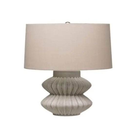 Hello Honey&reg; 22" Distressed White Finish Fluted Terracotta Table Lamp with Linen Shade {3}