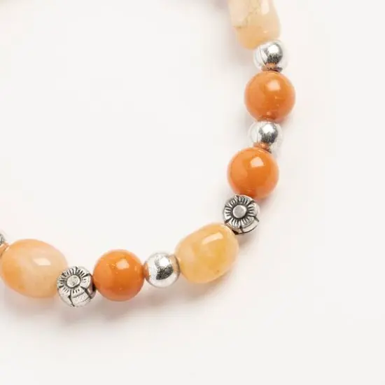 John Bead Peach Aventurine & Flower Bead Stretch Bracelet {3}