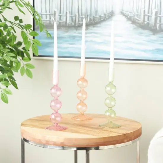 9" Multicolor Glass Textured Triple Bubble Taper Candle Holder Set, 3ct. {3}
