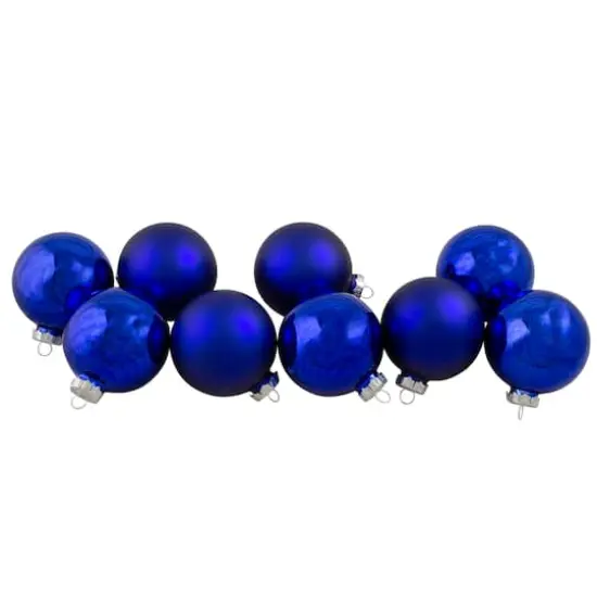 9ct. 2.5" Shiny & Matte Royal Blue Glass Ball Ornaments {1}