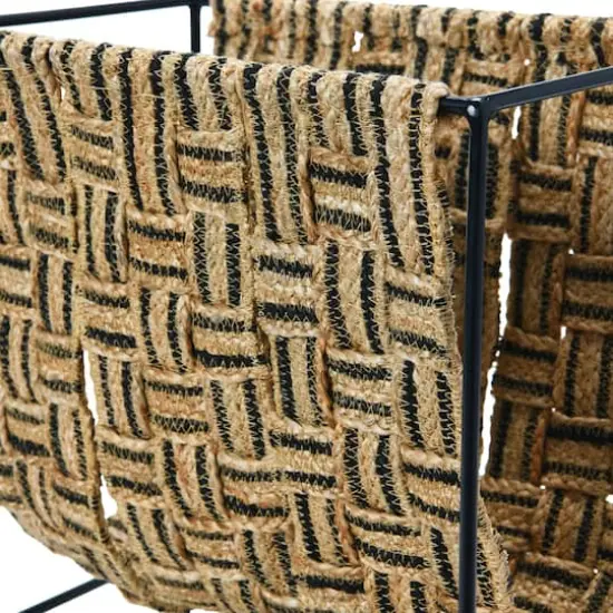 Hello Honey&reg; Natural & Black Decorative Woven Jute & Metal Magazine Holder {9}