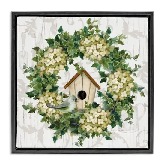 Stupell Industries Spring Birdhouse Wreath Floater Framed Art Black {1}
