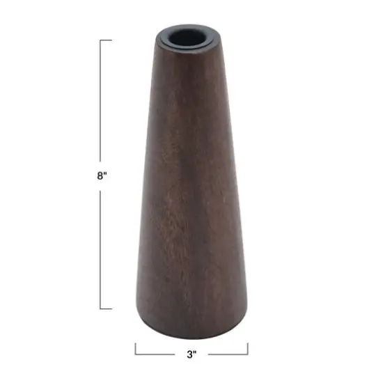 Hello Honey&reg; 8'' Walnut Cone Shaped Mango Wood Taper Candle Holder {6}