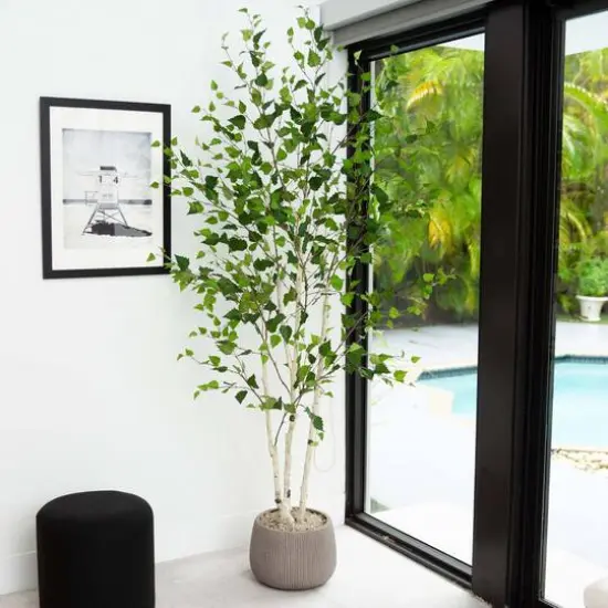 7ft. Potted Green Artificial Birch Tree with Real Touch Leaves {7}