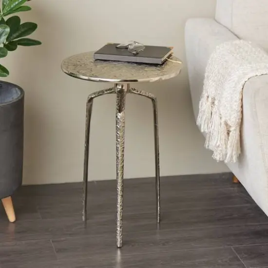 Silver Aluminum Geometric Slim Textured Accent Table {10}