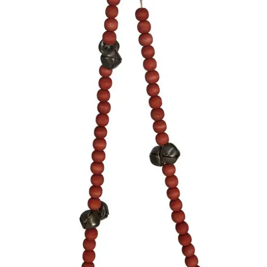 Hello Honey&reg; 12ft. Red Paulownia Wood Beads & Jingle Bells Garland {3}