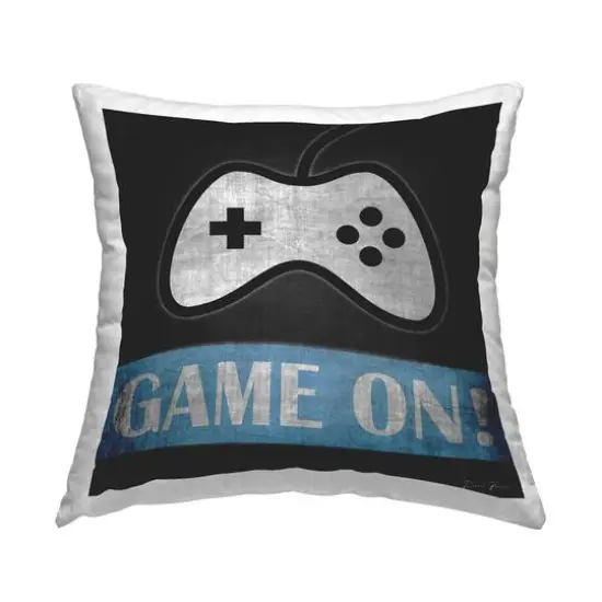 Stupell Industries Game On Gamer Phrase Retro Distressed Controller Throw Pillow 18" x 18" {1}